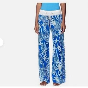 Lilly Pulitzer Beach Linen Pant Pants Brewster Blue GOOD REEF Star Fish White XS